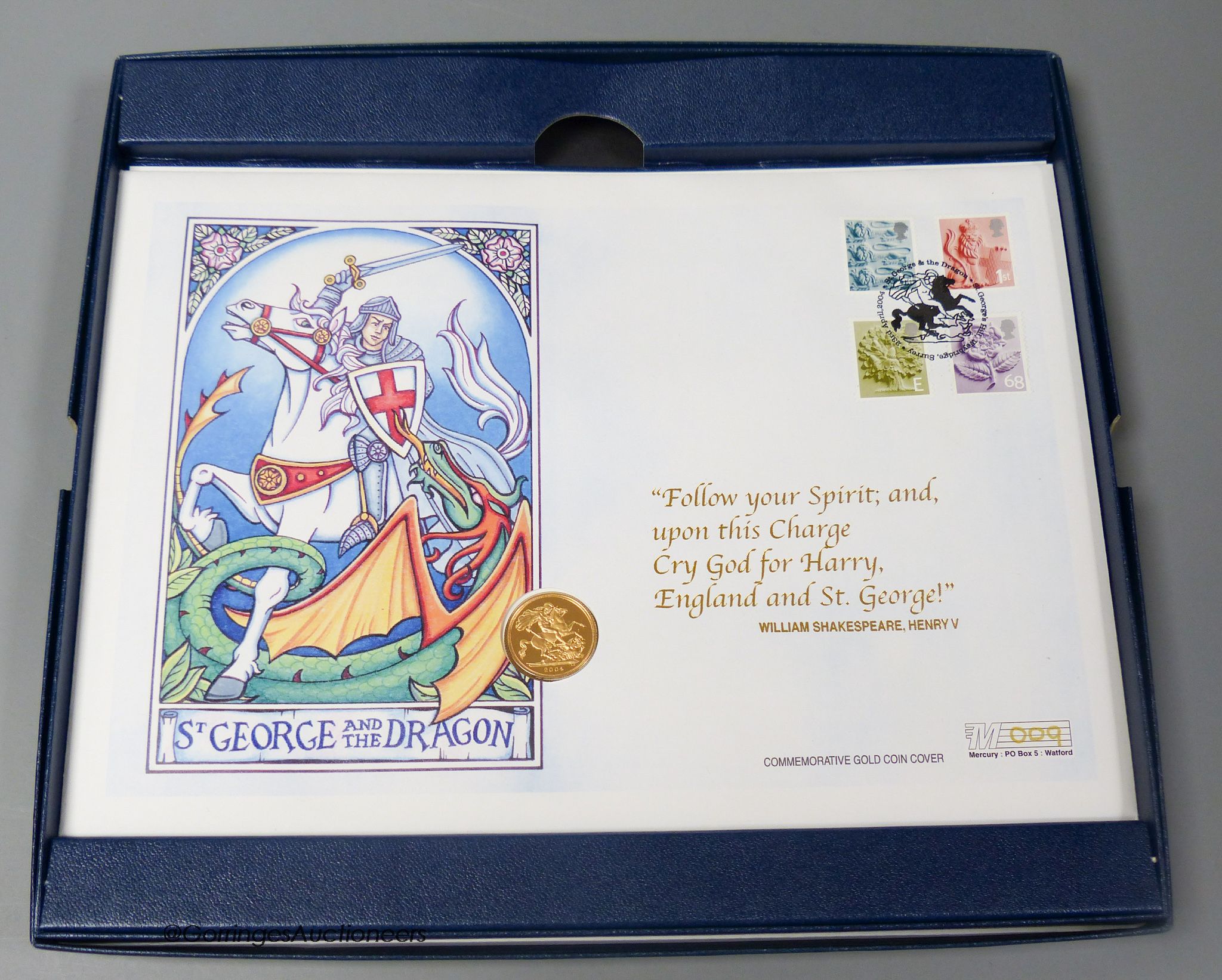 A 2004 St George and The Dragon gold sovereign with presentation cover and certificate of authenticity.
